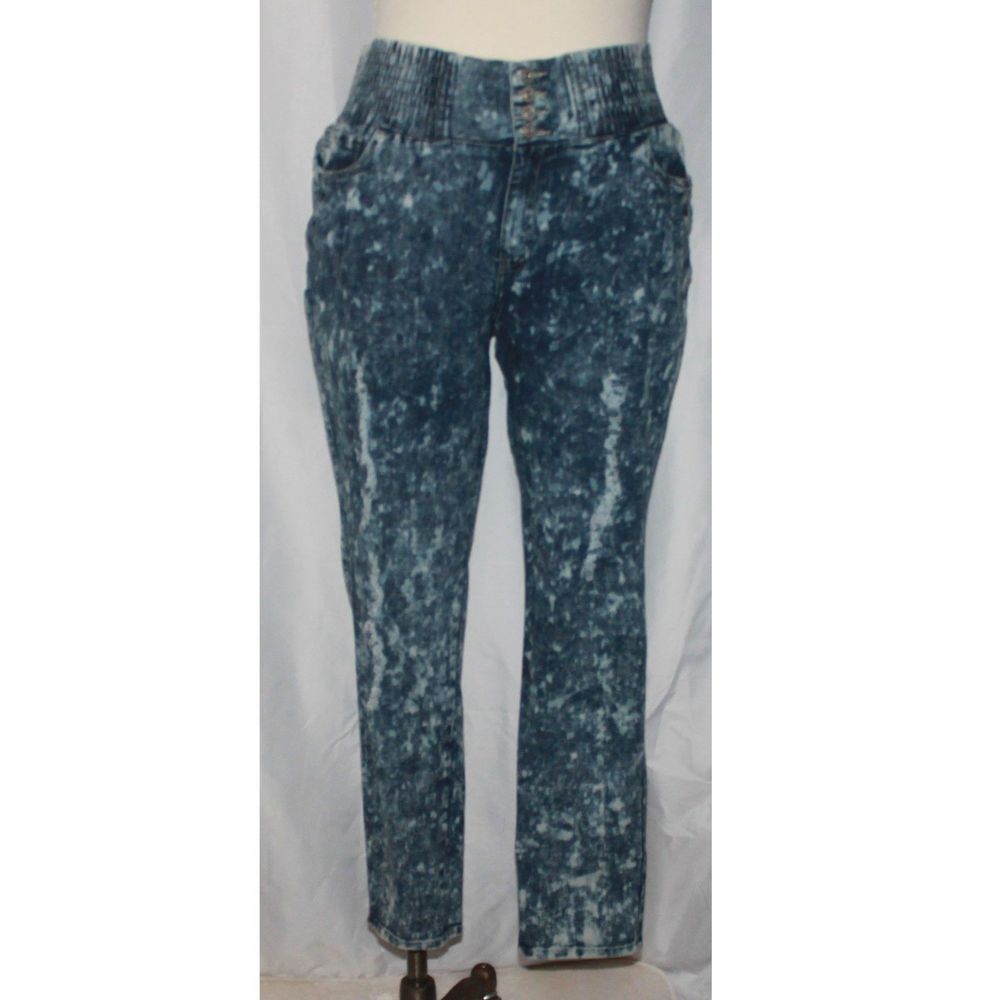 Women's Lucy Acid Wash Distressed High Rise Skinny Jeans Plus Size 24